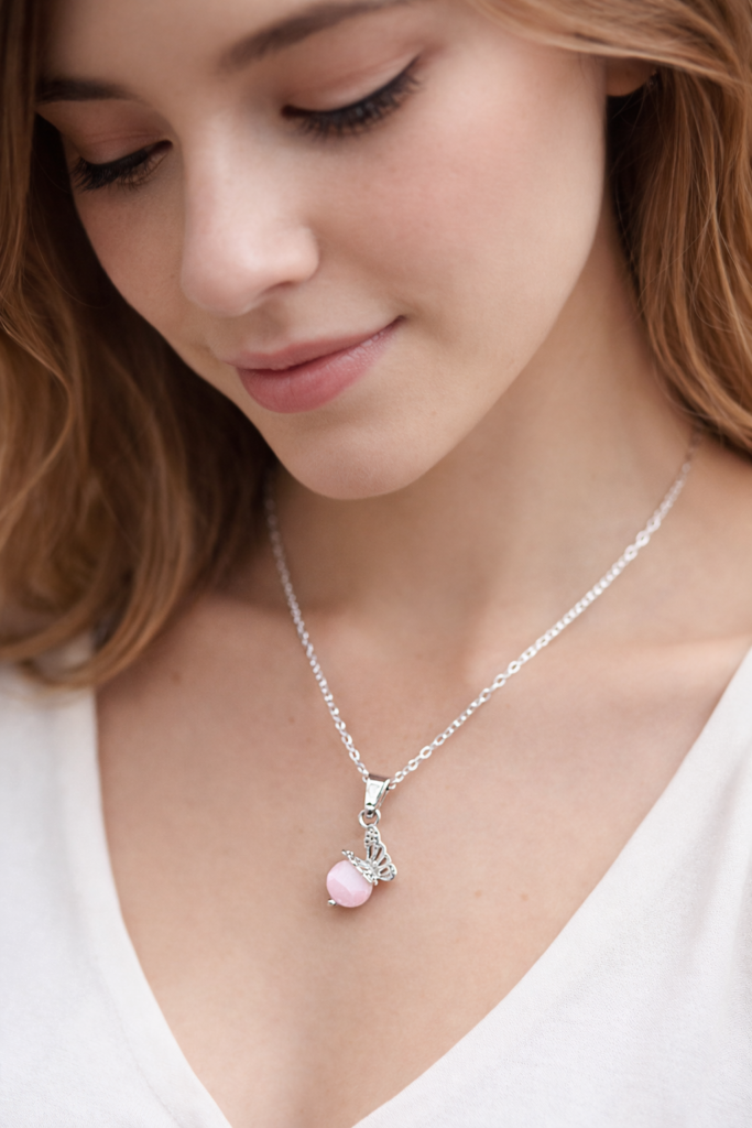 925 Silver Chain with Red Stone & Butterfly Pendant