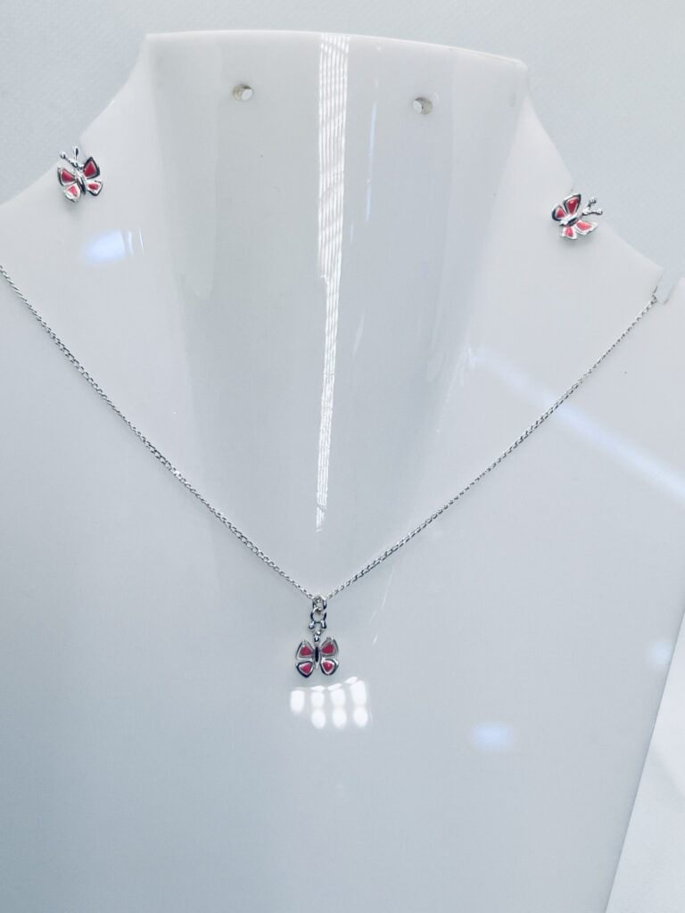 925 Sterling Silver Butterfly Necklace with Matching Earrings