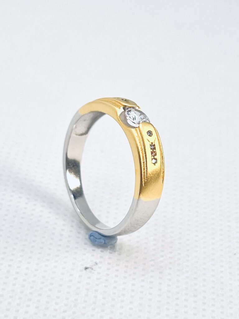 925 Sterling Silver Two-Tone Men’s Ring with CZ Stone