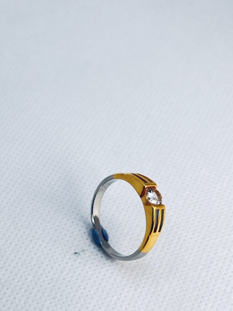 925 Sterling Silver Gold-Polished men Ring with Crystal Center