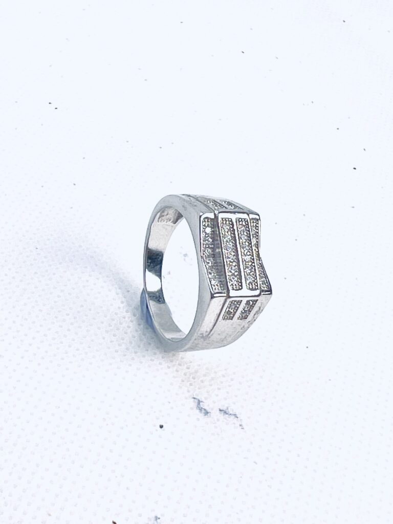 Silver Men’s Ring with Geometric CZ Detailing