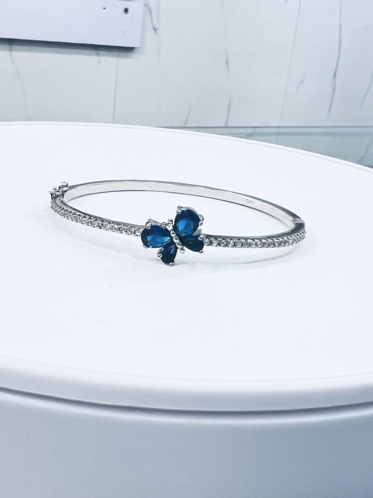 925 Silver Butterfly Bracelet with Blue Stones