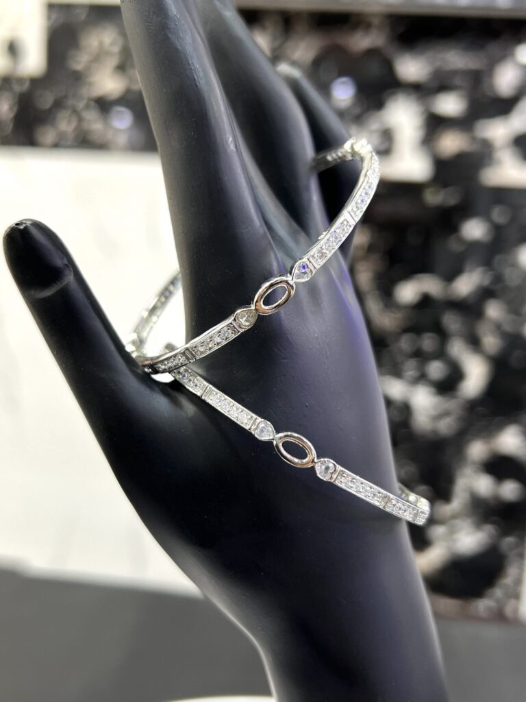 Classic Sparkle Sterling Silver Bangles size 2.8