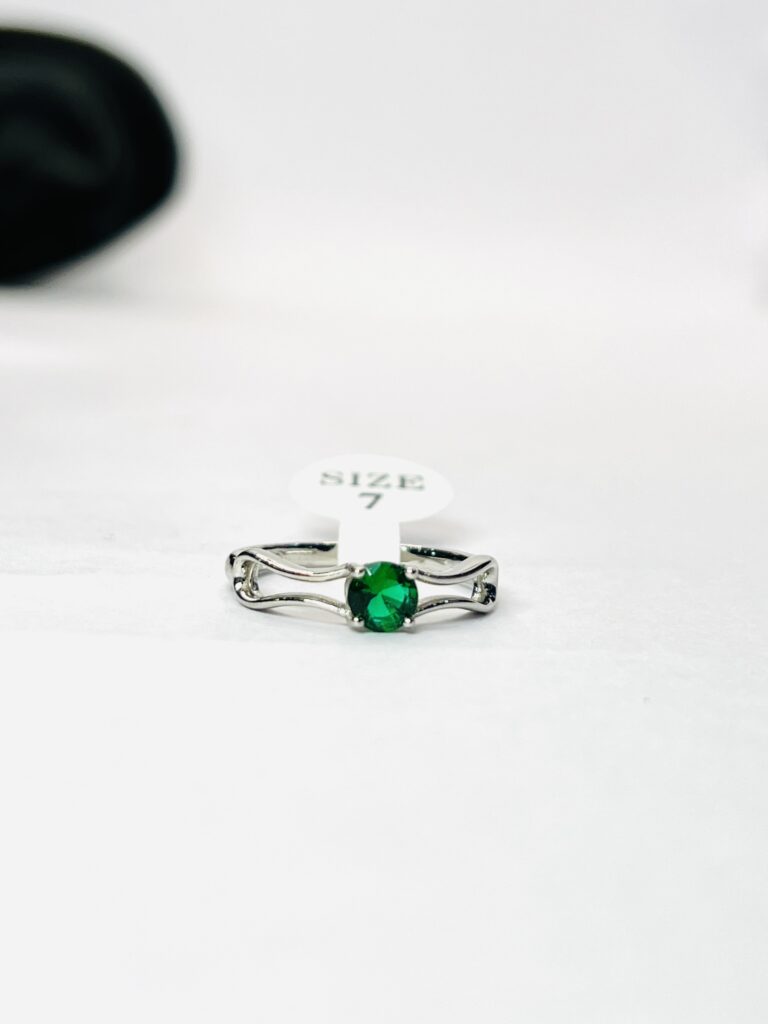 Split-Shank Silver Ring with Green Stone
