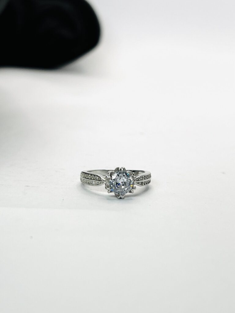 Silver Flower Engagement Ring