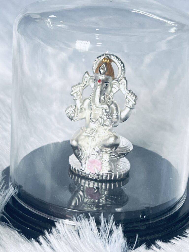 999 Silver Lord Ganesha Murt in Glass Dome