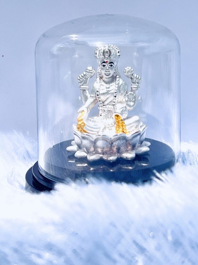 999 Silver Goddess Lakshmi Murti with Emerald & Ruby Accents