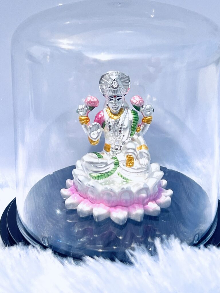 999 Silver Goddess Lakshmi Murti with Emerald & Ruby Accents