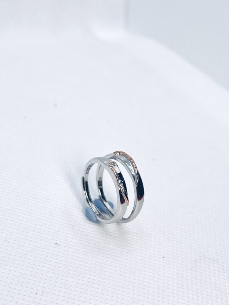 925 Sterling Silver Adjustable Couple Rings – Dual Tone Love Bands