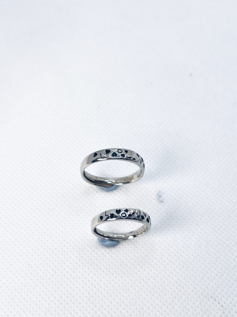 925 Sterling Silver Adjustable Couple Ring – Love Engraved Band