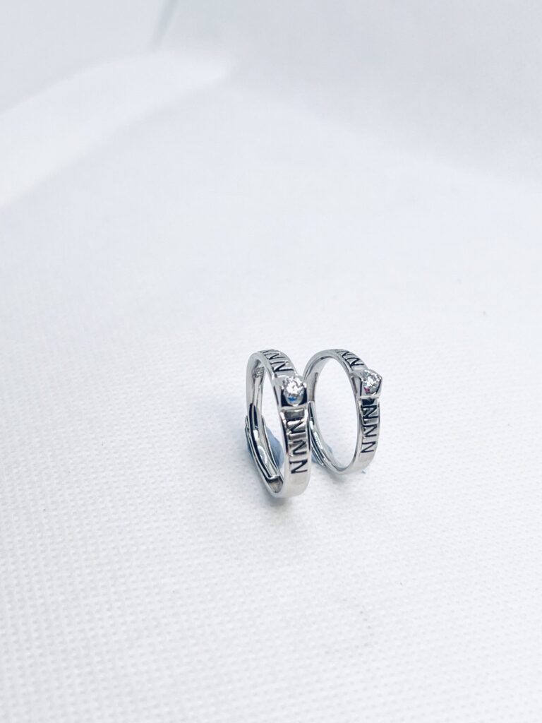 Silver Adjustable Couple Ring with CZ Stone